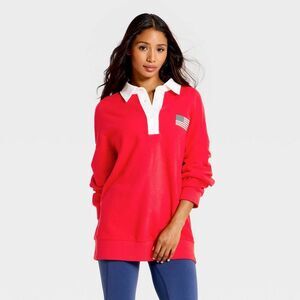Women's Americana French Terry Polo Sweatshirt - JoyLab Red XL